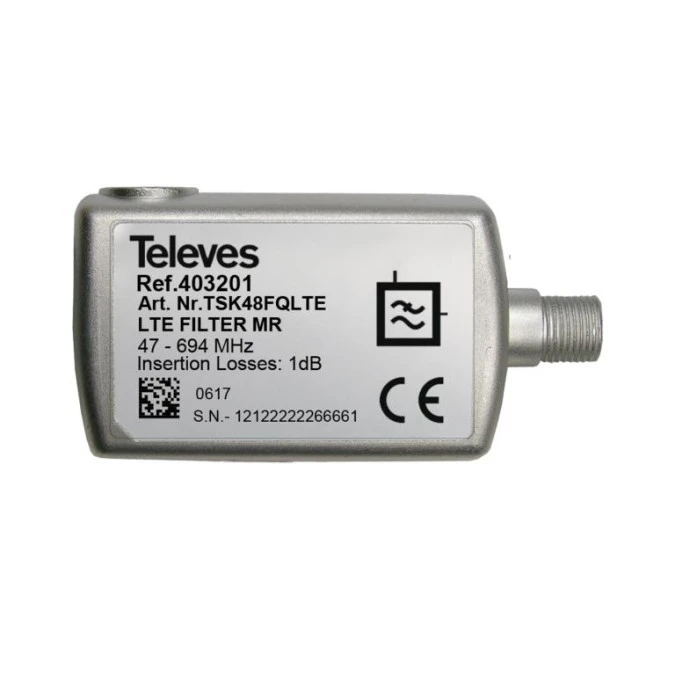 Filtr LTE/5G MR (Medium Rejection), z przejściem DC 47…694MHz (K.48), Złącze F 403201