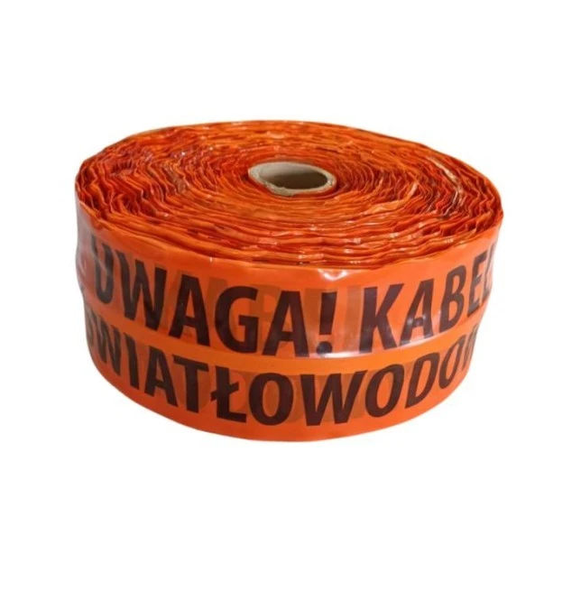 Folia kablowa 10cm pomarańczowa ostrzegawczo lokalizacyjna nadruk Uwaga Kabel Światłowodowy TOL‑Opt/10 /250m/