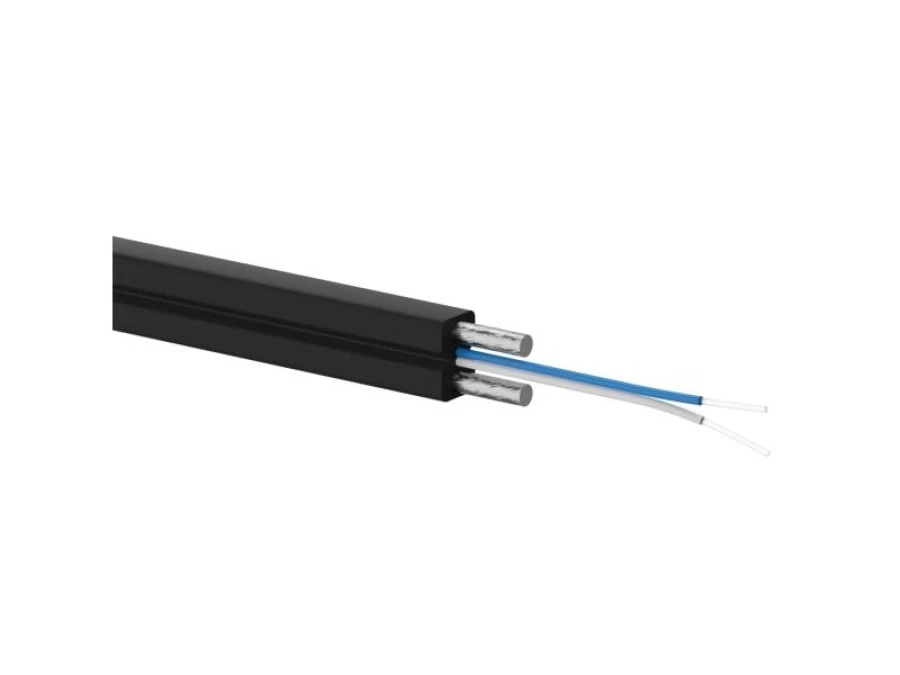 FO Kabel światłowodowy OS2 FTTH płaski SM 2J 9/125 LSOH czarny, wzmocnienie dwoma prętami stalowymi 1000m ‑ ALANTEC ‑ ALANTEC