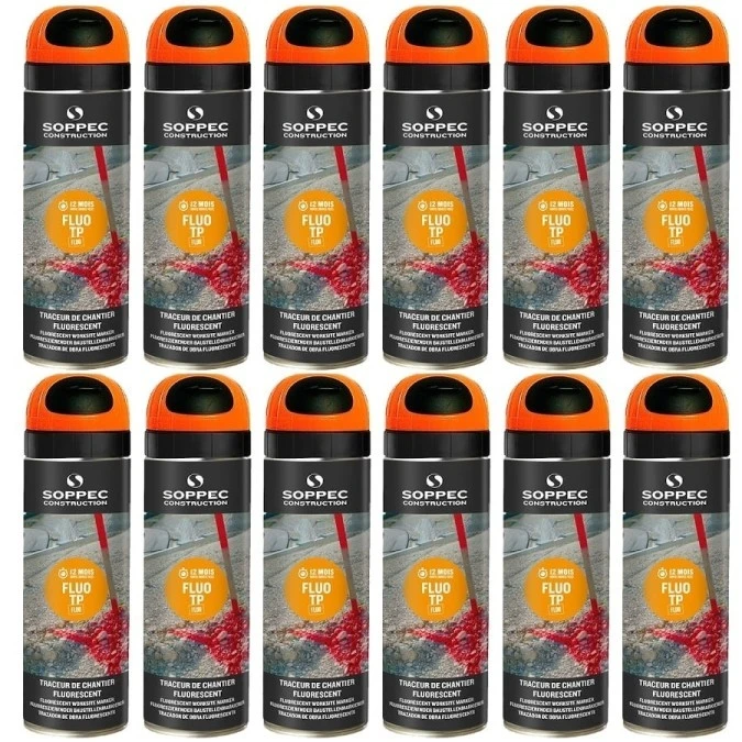 Farba geodezyjna do znakowania spray pomarańczowa 12 sztuk SOPPEC Fluo T.P.
