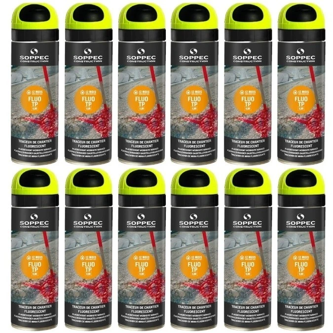 Farba geodezyjna do znakowania spray żółta 12 sztuk SOPPEC Fluo T.P.