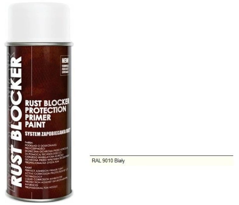 Farba do metalu na rdze biała Rust Blocker RAL9010 400ml