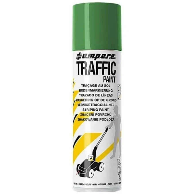 Farba do malowania linii, znakowania jezdni zielona 500ml spray AMPERE TRAFFIC PAINT