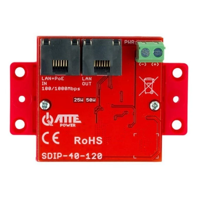 Gigabitowy adapter PoE z przetwornicą obniżającą napięcie do 12 V 2xRJ45 (1xPoE+ IN, 1xLAN OUT) 10/100/1000Mb/s + 1x DC 12V ATTE