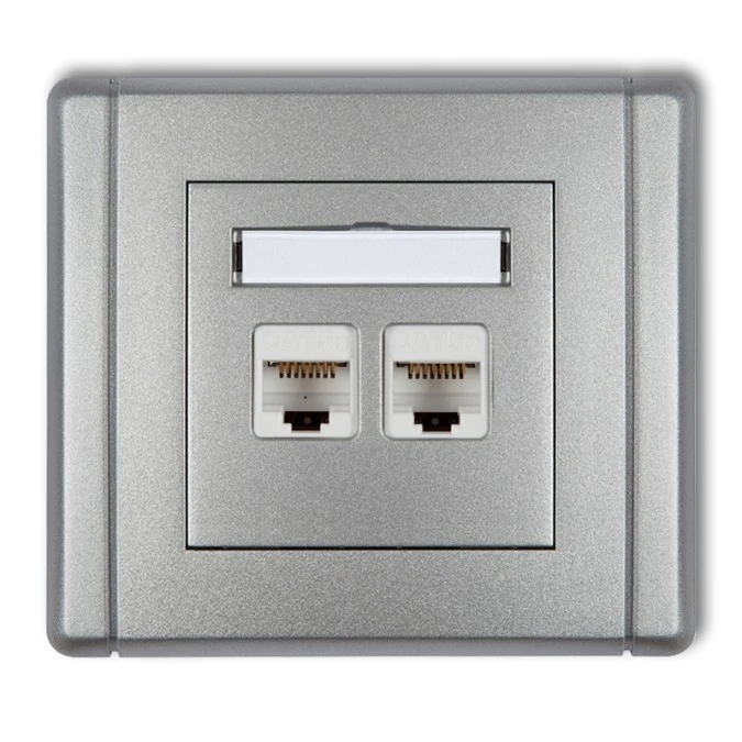 FLEXI Gniazdo komputerowe podwójne 2xRJ45, kat. 6, 8‑stykowe srebrny metalik 7FGK‑4