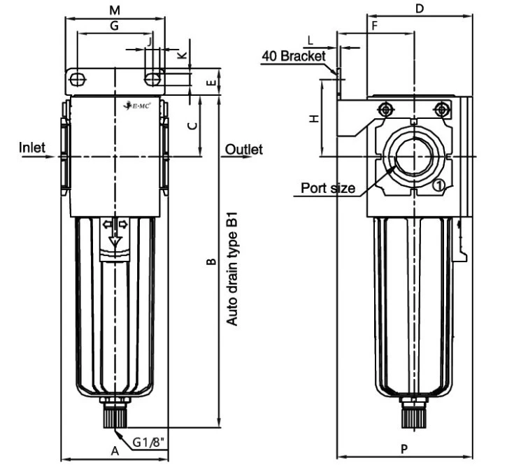 Filtr wstępny sprężonego powietrza G 3/8 GW do 10 bar, 5 mikronów