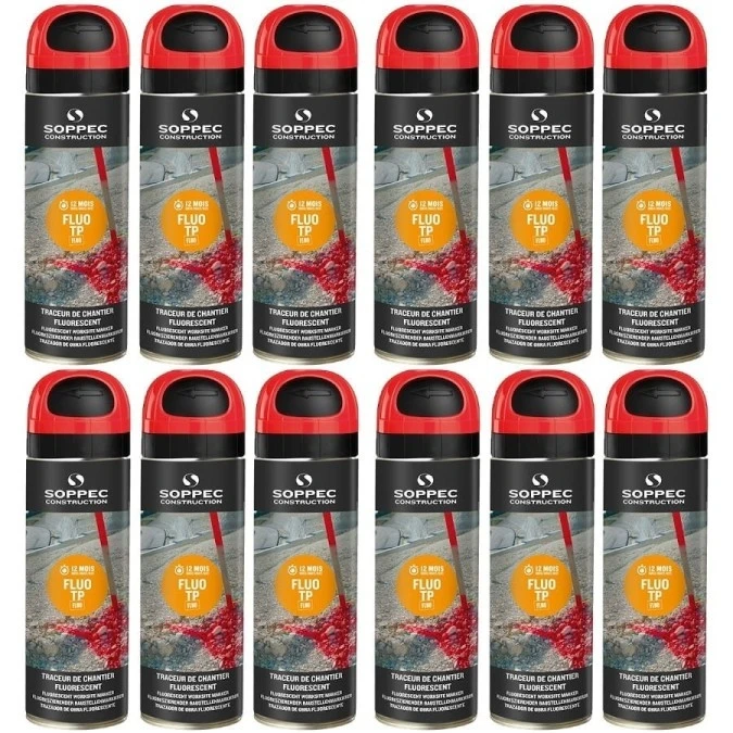 Farba geodezyjna do znakowania spray czerwona 12 sztuk SOPPEC Fluo T.P.