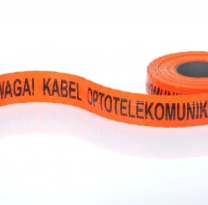 Folia kablowa 10 cm pomarańczowa ostrzegawczo lokalizacyjna nadruk Uwaga Kabel Optotelekomunikacyjny TOL‑OPT10 /250m/
