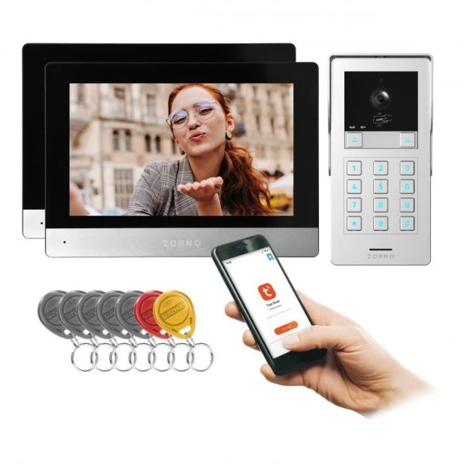 GAYD MULTI2, zestaw wideodomofonowy dwurodzinny, 2‑żyłowy, 8, Wi‑Fi, ekran dotykowy, 2MP Full HD, RFID, szyfra,OR‑VID‑MA‑1081/B