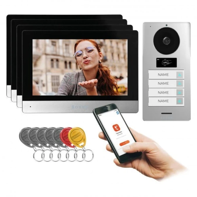 GAYD MULTI4, zestaw wideodomofonowy czterorodzinny, 2‑żyłowy, 8, Wi‑Fi, ekran dotykowy, 2MP Full HD, RFID,OR‑VID‑MA‑1082/B