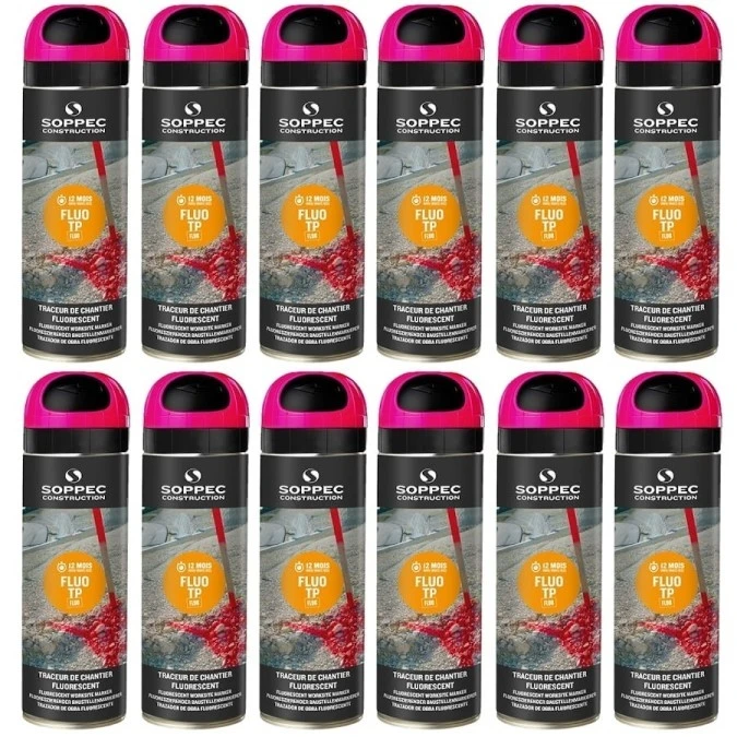 Farba geodezyjna do znakowania spray różowa 12 sztuk SOPPEC Fluo T.P.