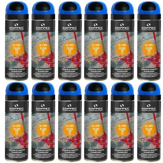 Farba geodezyjna do znakowania spray niebieska 12 sztuk SOPPEC Fluo T.P.