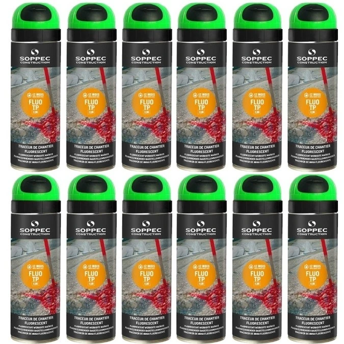 Farba geodezyjna do znakowania spray zielona 12 sztuk SOPPEC Fluo T.P.