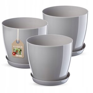 Kadax 3x Doniczka 28cm Osłonka z Podstawką Szara 121359 Kadax 3x Doniczka 28cm Osłonka z Podstawką Szara 121359