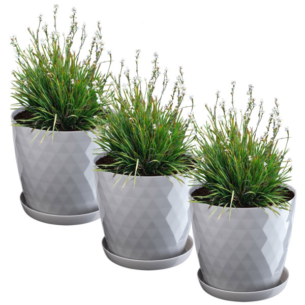 Kadax 3x Doniczka 30cm Osłonka + Podstawka Szara 375739