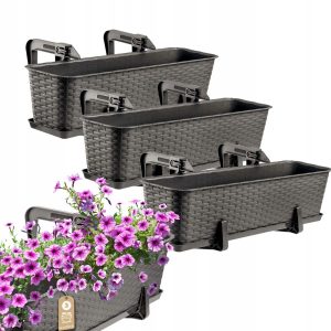 Kadax 3x Skrzynka Balkonowa 60cm Uchwyty Brązowa 108499 Kadax 3x Skrzynka Balkonowa 60cm Uchwyty Brązowa 108499