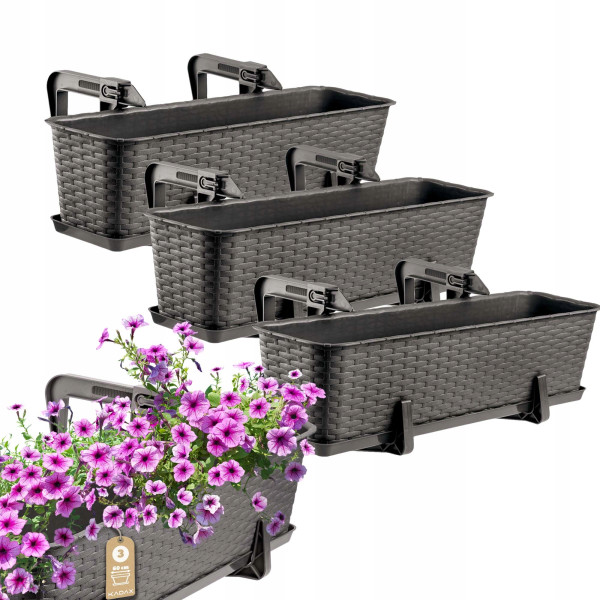Kadax 3x Skrzynka Balkonowa 60cm Uchwyty Brązowa 108499