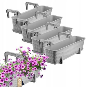Kadax 4x Skrzynka Balkonowa 60cm + Uchwyty Szara 108482 Kadax 4x Skrzynka Balkonowa 60cm + Uchwyty Szara 108482