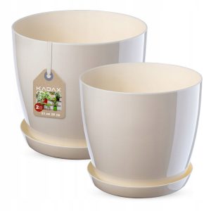 Kadax Doniczka z Podstawką Kremowa Zestaw 23+28cm 121153