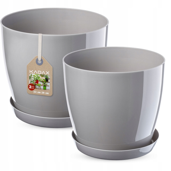 Kadax Doniczka z Podstawką Szara Zestaw 23+28cm 121185