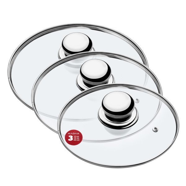 Kadax Pokrywka Szklana Zestaw Pokrywek 16/18/20cm 110569