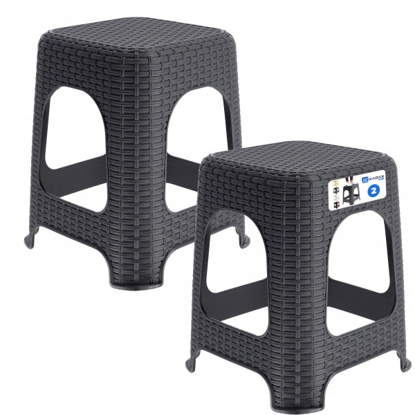 Kadax Taboret Stołek Kuchenny Rattan Antracyt 2szt 110445