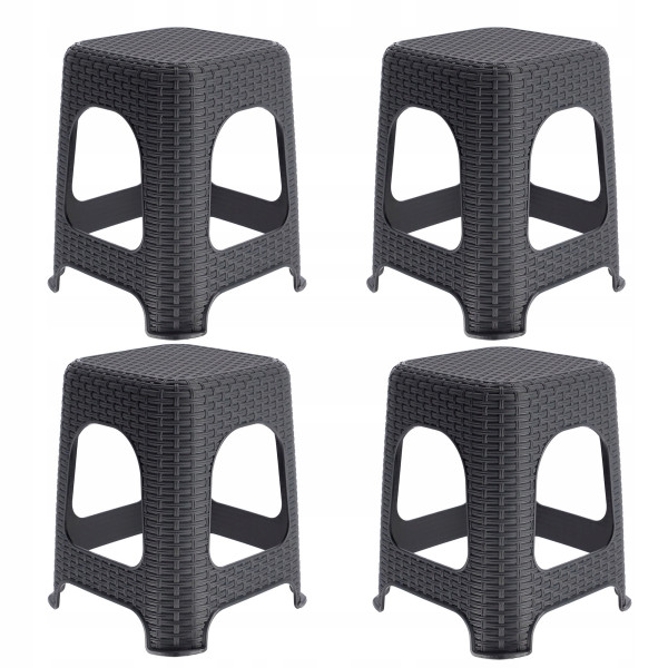 Kadax Taboret Stołek Kuchenny Rattan Antracyt 4szt 110458