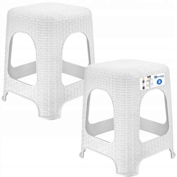 Kadax Taboret Stołek Kuchenny Rattan Biały 2szt 110449