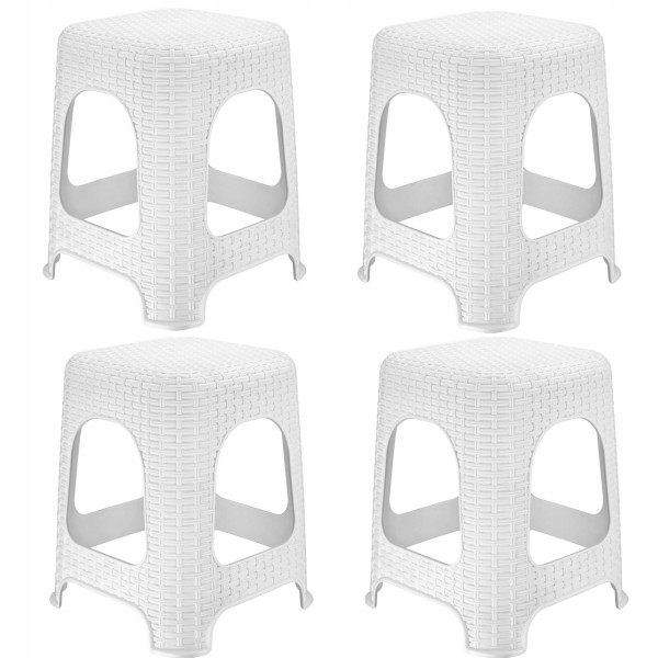 Kadax Taboret Stołek Kuchenny Rattan Biały 4szt 110448