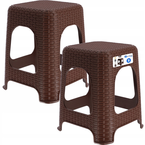Kadax Taboret Stołek Kuchenny Rattan Brązowy 2szt 110457