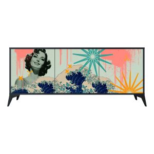 KANAGAWA BEAUTY Komoda 3 drzwi Czarna-Metalowa gwiazdka czarna 442336 KANAGAWA BEAUTY Komoda 3 drzwi Czarna-Metalowa gwiazdka czarna 442336