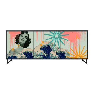 KANAGAWA BEAUTY Komoda 3 drzwi Czarna-Metalowa ramka czarna 442640 KANAGAWA BEAUTY Komoda 3 drzwi Czarna-Metalowa ramka czarna 442640