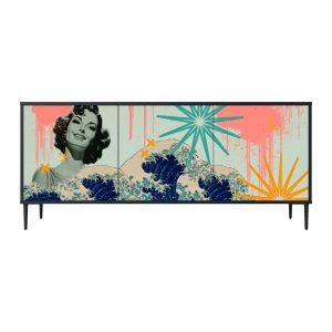 KANAGAWA BEAUTY Komoda 3 drzwi Czarna-Metalowa szpilka czarna 442050 KANAGAWA BEAUTY Komoda 3 drzwi Czarna-Metalowa szpilka czarna 442050