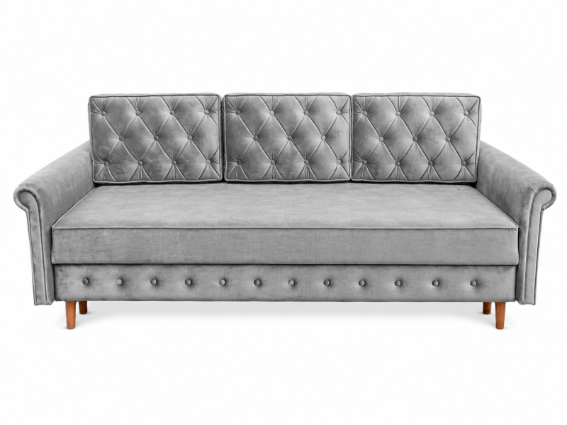 Kanapa Lili pikowana glamour sofa z funkcją spania DL pojemnik szara 228cm 238852