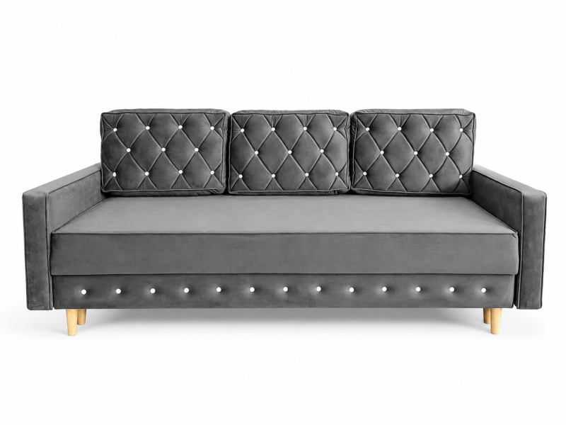 Kanapa Lux 3-os. glamour rozkładana DL, spanie, pojemnik, średnio szara 230950