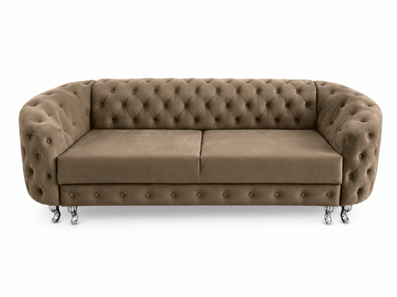 Kanapa Molly 3-os. DL spanie pojemnik glamour Royal latte nogi srebrne 230951