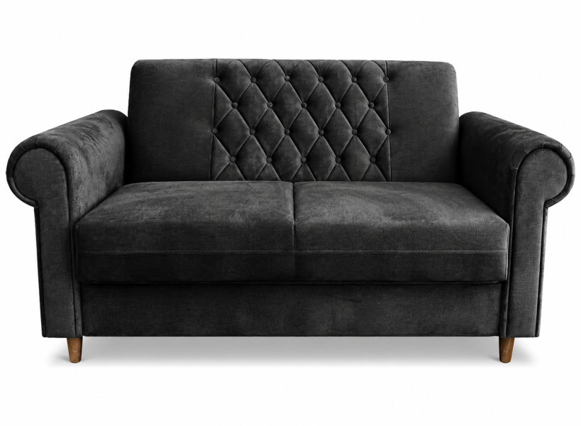 Kanapa Roma 2-osobowa glamour pikowana velvet czarna sofa tapicerowana 311296