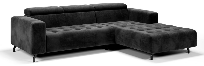 Kanapa Sofa Narożna Narożnik Barbados Regulowane Zagłówki Czarny Prawy 656191