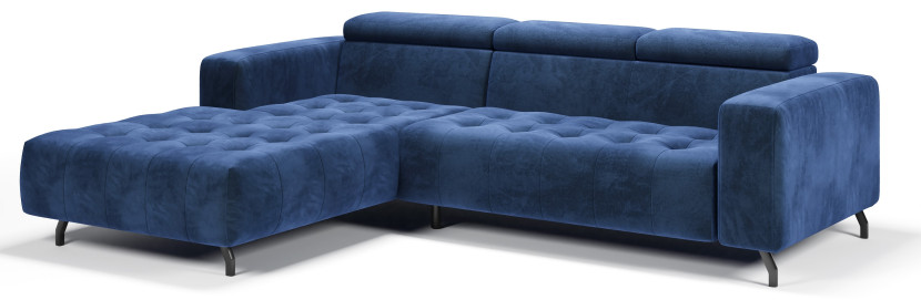 Kanapa Sofa Narożna Narożnik Barbados Regulowane Zagłówki Granatowy Lewy 656187