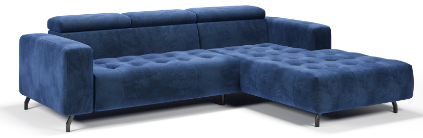 Kanapa Sofa Narożna Narożnik Barbados Regulowane Zagłówki Granatowy Prawy 656182
