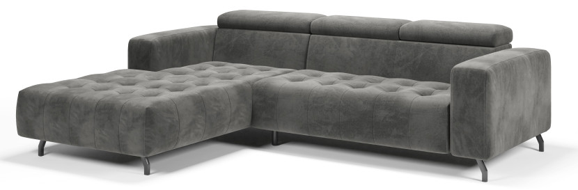 Kanapa Sofa Narożna Narożnik Barbados Regulowane Zagłówki Szary Lewy 656189