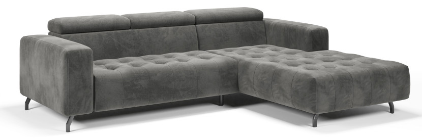 Kanapa Sofa Narożna Narożnik Barbados z Regulowanymi Zagłówkami Szary Prawy 656175