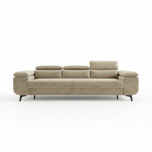 Kanapa z funkcją spania Flat z regulowanymi zagłówkami beżowy welur 1000931 Kanapa z funkcją spania Flat z regulowanymi zagłówkami beżowy welur 1000931