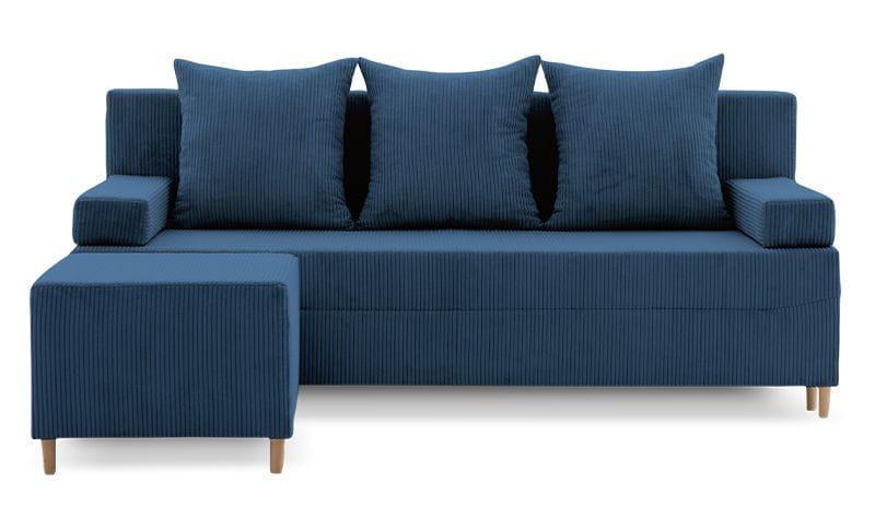 Kanapa z pufą, 3w1, sztruks, PANORA, 191x92x92 cm, granatowy | TYLETEGOTU 771539