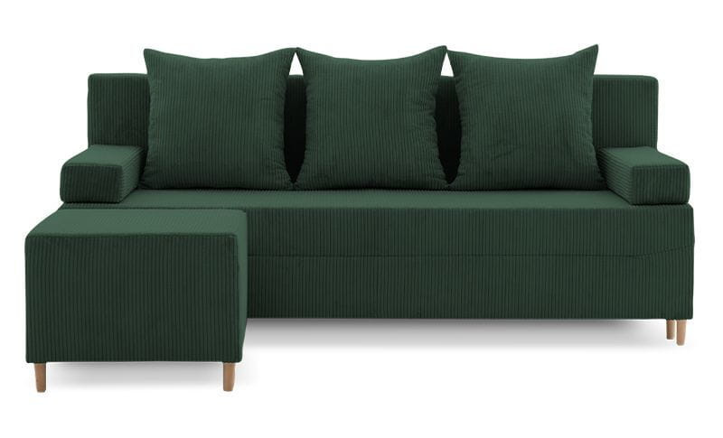 Kanapa z pufą, 3w1, sztruks, PANORA, 191x92x92 cm, zieleń | TYLETEGOTU 771522