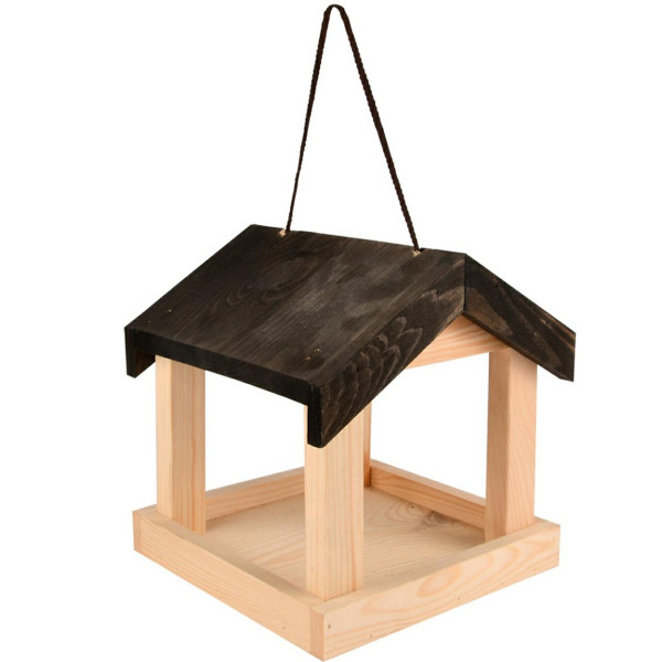Karmnik dla ptaków drewniany brązowy 23x20 cm żołądź wiszący domek 948906
