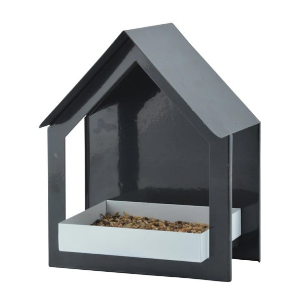 Karmnik dla ptaków stalowy szary 23x19x12 cm ścienny domek 948913