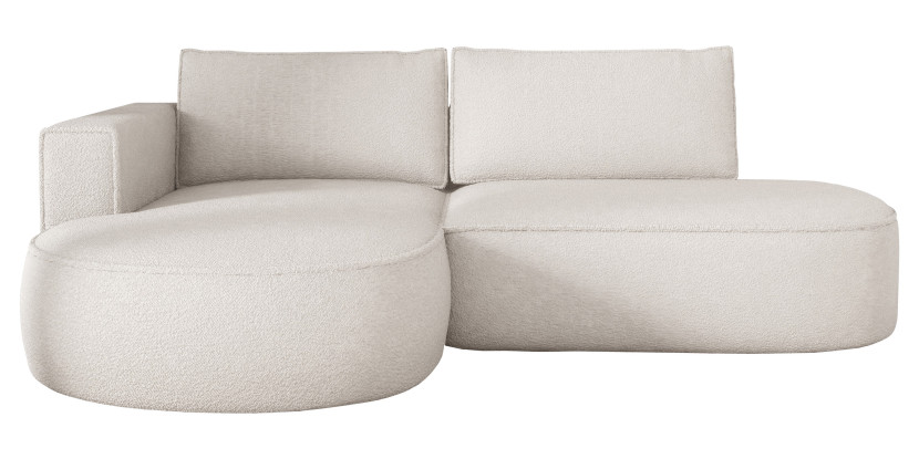 Kremowa sofa narożna z pojemnikiem PIANO boucla rozkładana lewostronna 649331