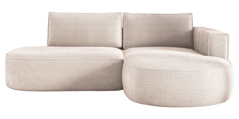 Kremowa sofa narożna z pojmnikiem rozkładana PIANO sztruks prawa 649380