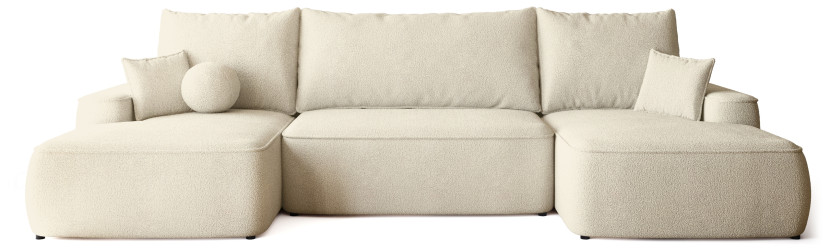 Kremowy narożnik boucle z funkcją spania CARMELLO U 701786